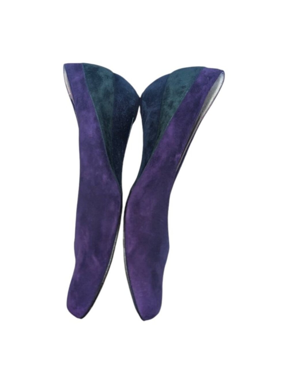VTG Salvatore Ferragamo Purple Green Kitten Wedge Pointed Toe 9AA - Picture 4 of 7